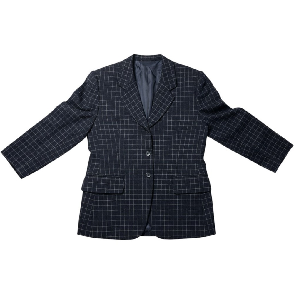 VTG Jones New York Blazer Navy Blue Plaid Worsted Wool Career Jacket Women 12
